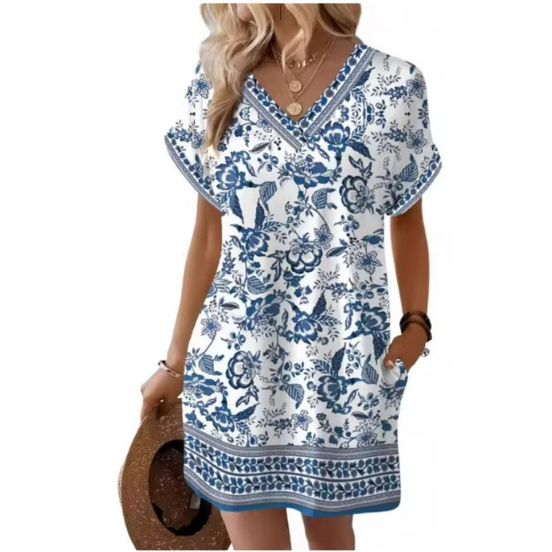 Women's Summer Casual V-Neck T-Shirt Dress
