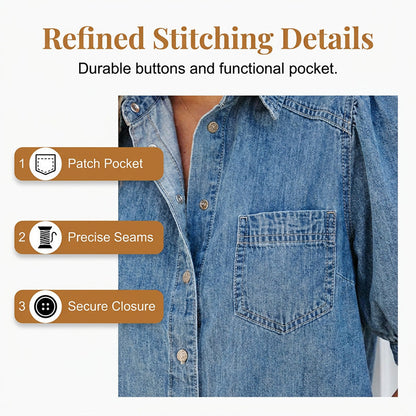 Women's Puff Sleeve Denim Button-Down Blouse