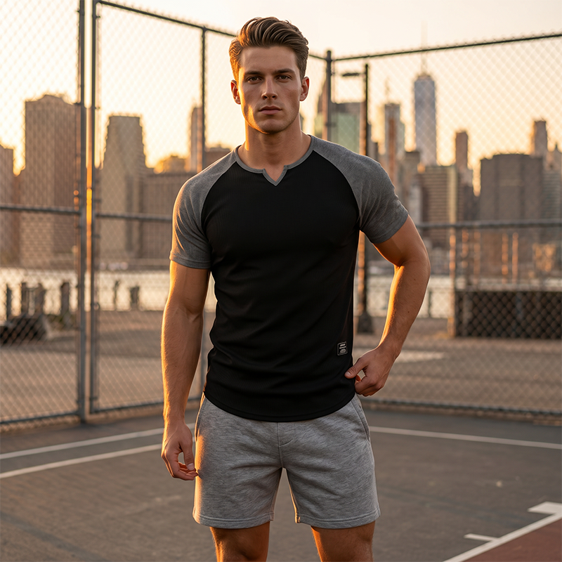 📢📢50% OFF !! ⏰Men's V-Notch Raglan Sleeve Athletic T-Shirt