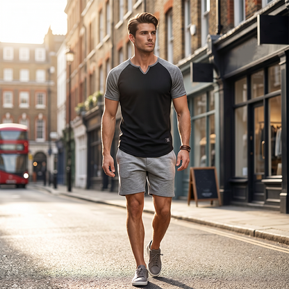 📢📢50% OFF !! ⏰Men's V-Notch Raglan Sleeve Athletic T-Shirt