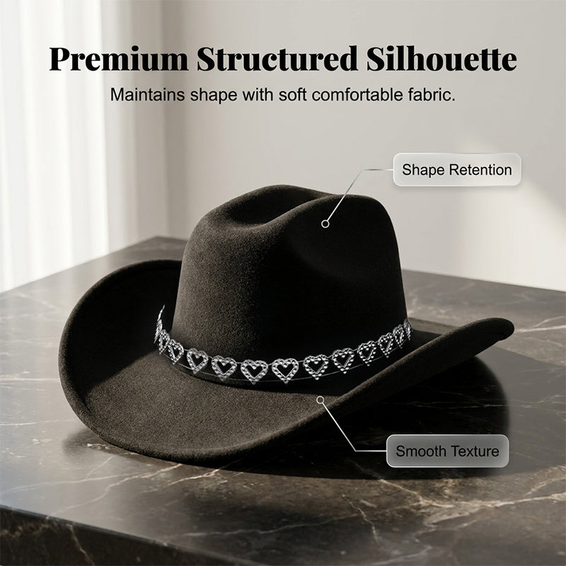 🤠 LIMITED-TIME 50% OFF! 💥 Women's Rhinestone Heart Cowboy Hat – Sparkling, Elegant French Jazz Fedora ✨