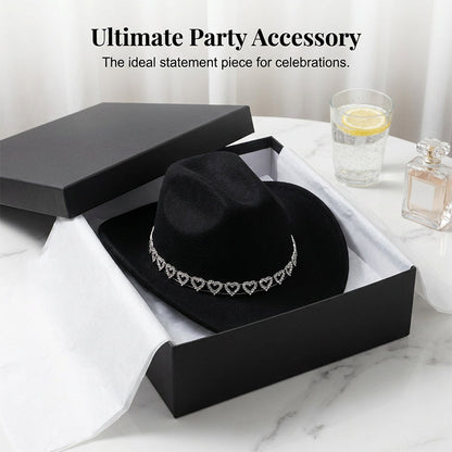 🤠 LIMITED-TIME 50% OFF! 💥 Women's Rhinestone Heart Cowboy Hat – Sparkling, Elegant French Jazz Fedora ✨