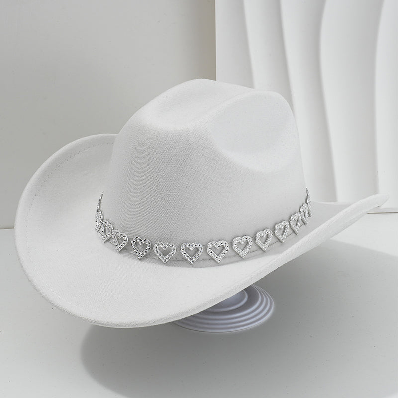 🤠 LIMITED-TIME 50% OFF! 💥 Women's Rhinestone Heart Cowboy Hat – Sparkling, Elegant French Jazz Fedora ✨