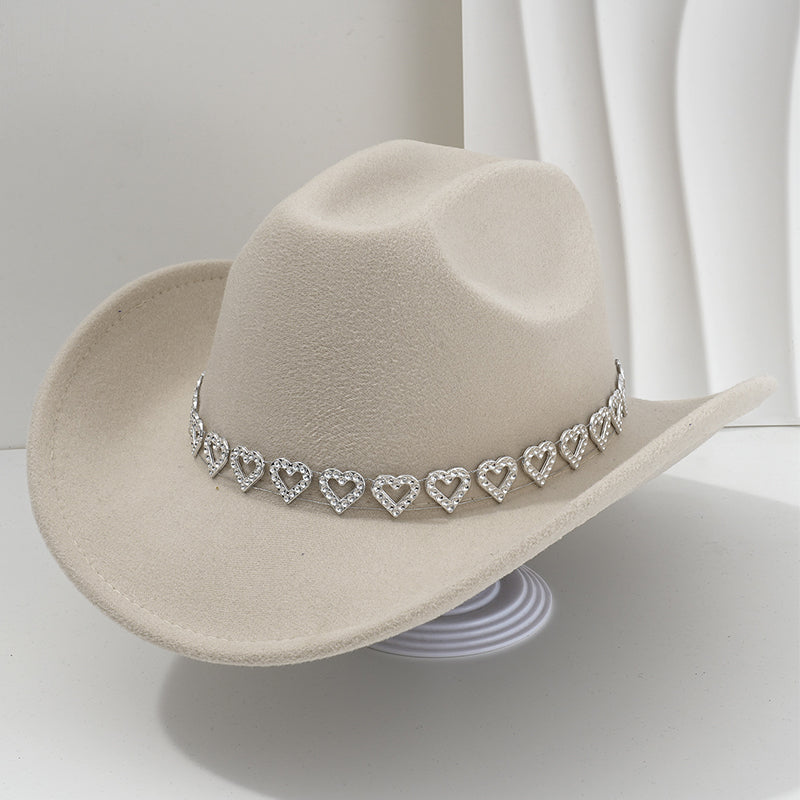 🤠 LIMITED-TIME 50% OFF! 💥 Women's Rhinestone Heart Cowboy Hat – Sparkling, Elegant French Jazz Fedora ✨
