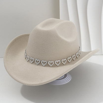 🤠 LIMITED-TIME 50% OFF! 💥 Women's Rhinestone Heart Cowboy Hat – Sparkling, Elegant French Jazz Fedora ✨