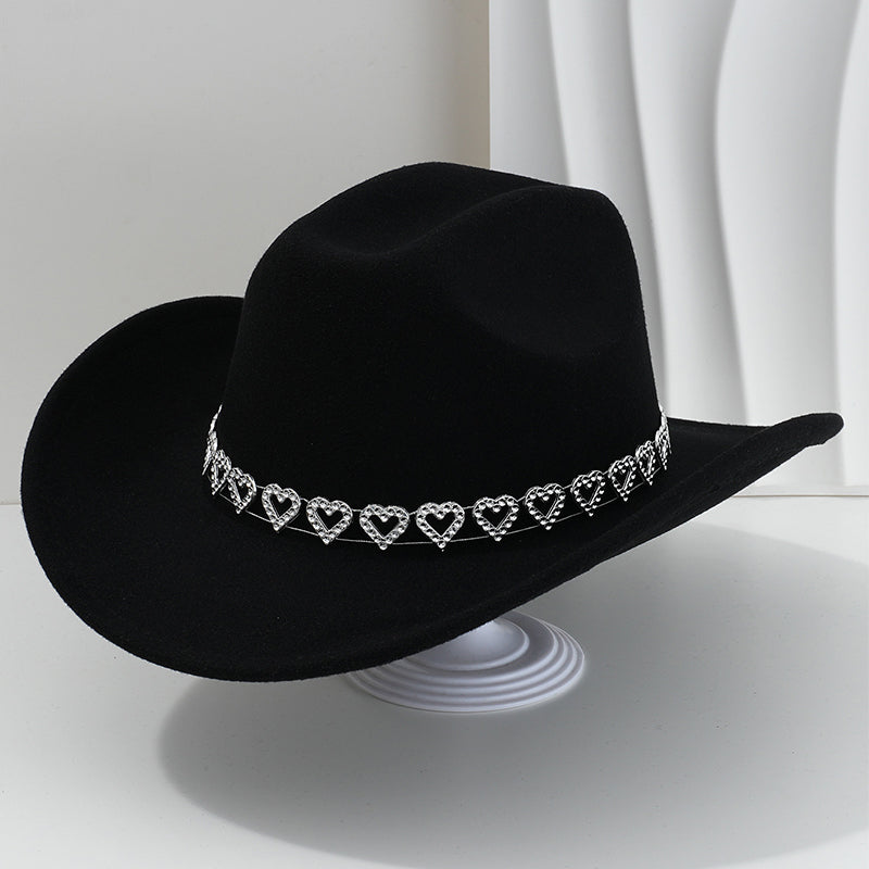 🤠 LIMITED-TIME 50% OFF! 💥 Women's Rhinestone Heart Cowboy Hat – Sparkling, Elegant French Jazz Fedora ✨