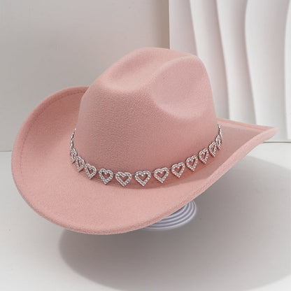 🤠 LIMITED-TIME 50% OFF! 💥 Women's Rhinestone Heart Cowboy Hat – Sparkling, Elegant French Jazz Fedora ✨