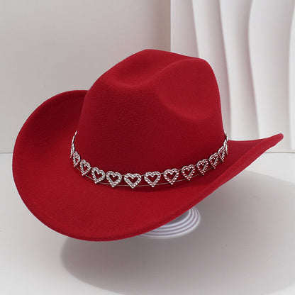 🤠 LIMITED-TIME 50% OFF! 💥 Women's Rhinestone Heart Cowboy Hat – Sparkling, Elegant French Jazz Fedora ✨