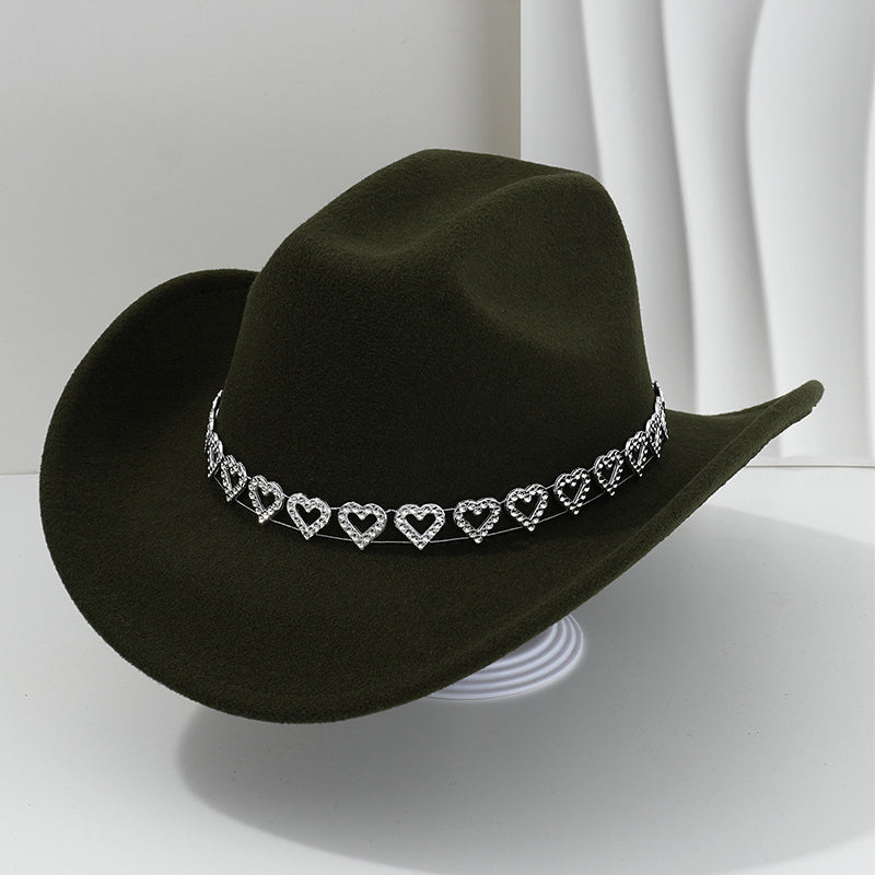 🤠 LIMITED-TIME 50% OFF! 💥 Women's Rhinestone Heart Cowboy Hat – Sparkling, Elegant French Jazz Fedora ✨