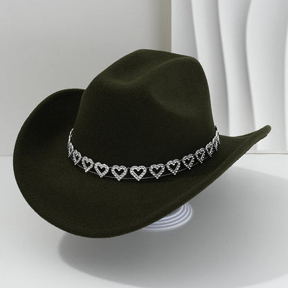🤠 LIMITED-TIME 50% OFF! 💥 Women's Rhinestone Heart Cowboy Hat – Sparkling, Elegant French Jazz Fedora ✨