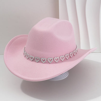 🤠 LIMITED-TIME 50% OFF! 💥 Women's Rhinestone Heart Cowboy Hat – Sparkling, Elegant French Jazz Fedora ✨
