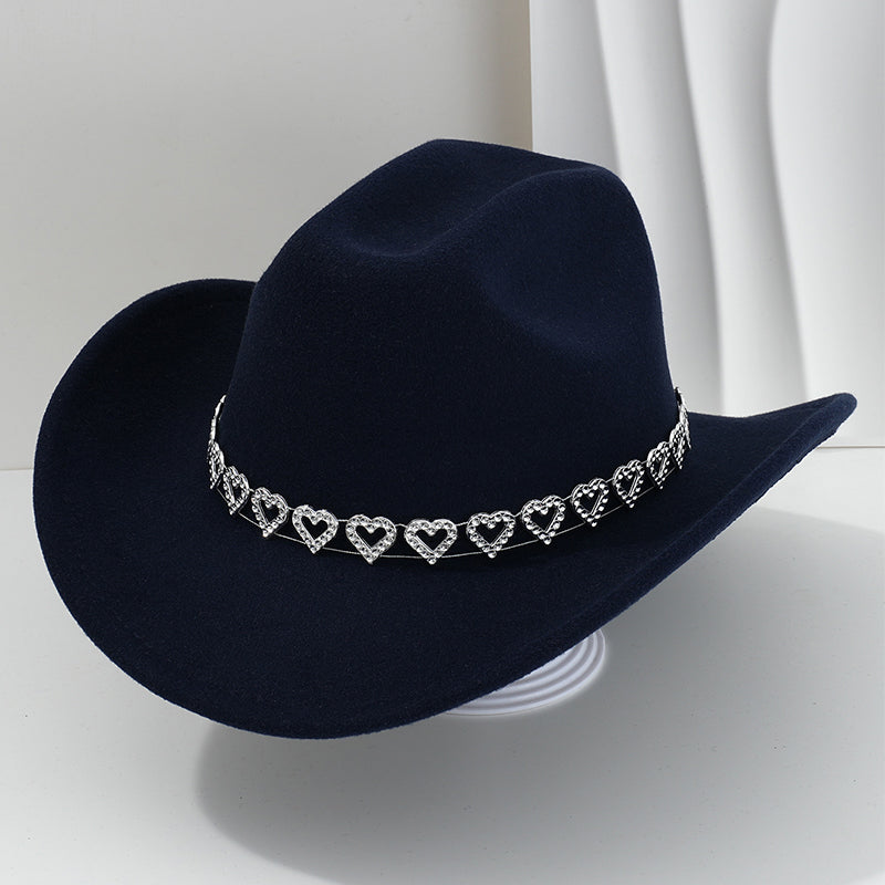 🤠 LIMITED-TIME 50% OFF! 💥 Women's Rhinestone Heart Cowboy Hat – Sparkling, Elegant French Jazz Fedora ✨