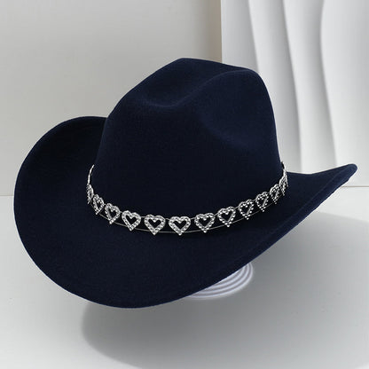 🤠 LIMITED-TIME 50% OFF! 💥 Women's Rhinestone Heart Cowboy Hat – Sparkling, Elegant French Jazz Fedora ✨