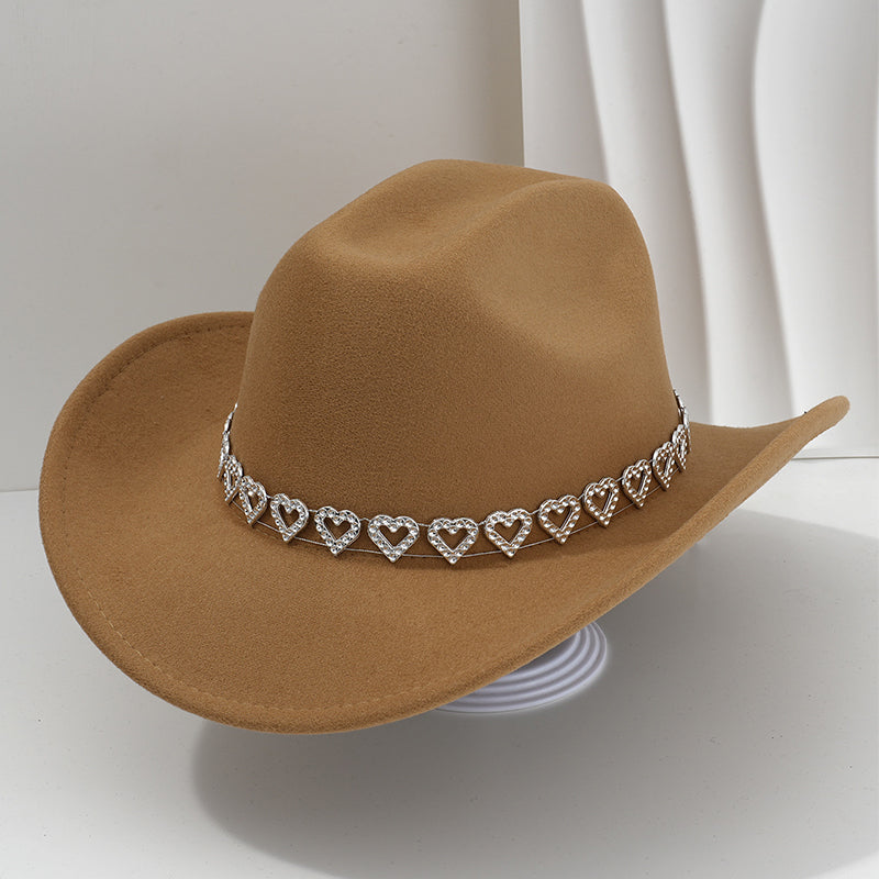 🤠 LIMITED-TIME 50% OFF! 💥 Women's Rhinestone Heart Cowboy Hat – Sparkling, Elegant French Jazz Fedora ✨
