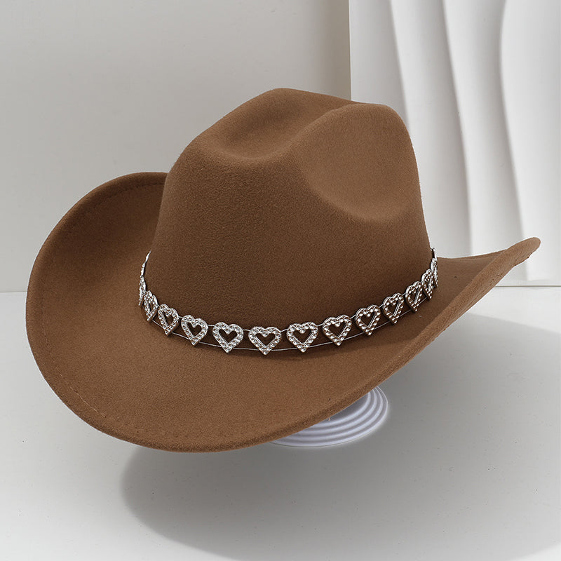 🤠 LIMITED-TIME 50% OFF! 💥 Women's Rhinestone Heart Cowboy Hat – Sparkling, Elegant French Jazz Fedora ✨