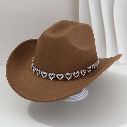 🤠 LIMITED-TIME 50% OFF! 💥 Women's Rhinestone Heart Cowboy Hat – Sparkling, Elegant French Jazz Fedora ✨
