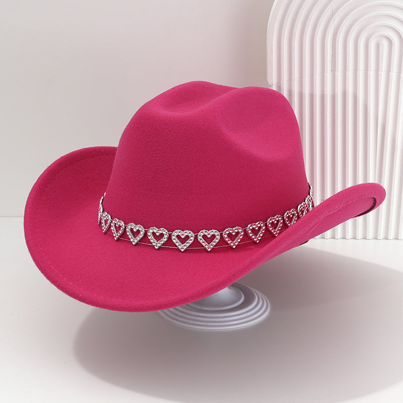 🤠 LIMITED-TIME 50% OFF! 💥 Women's Rhinestone Heart Cowboy Hat – Sparkling, Elegant French Jazz Fedora ✨