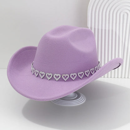 🤠 LIMITED-TIME 50% OFF! 💥 Women's Rhinestone Heart Cowboy Hat – Sparkling, Elegant French Jazz Fedora ✨