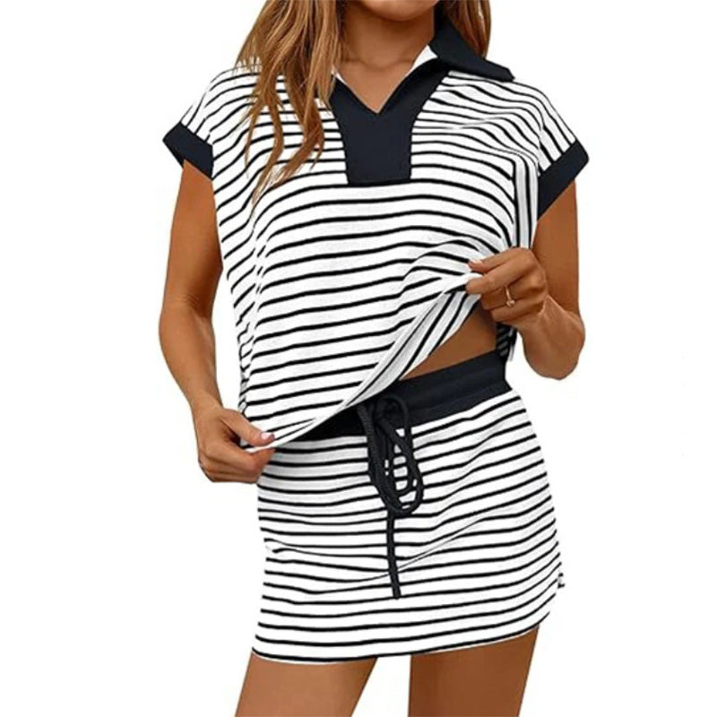 Women's Striped Casual Skirt Set