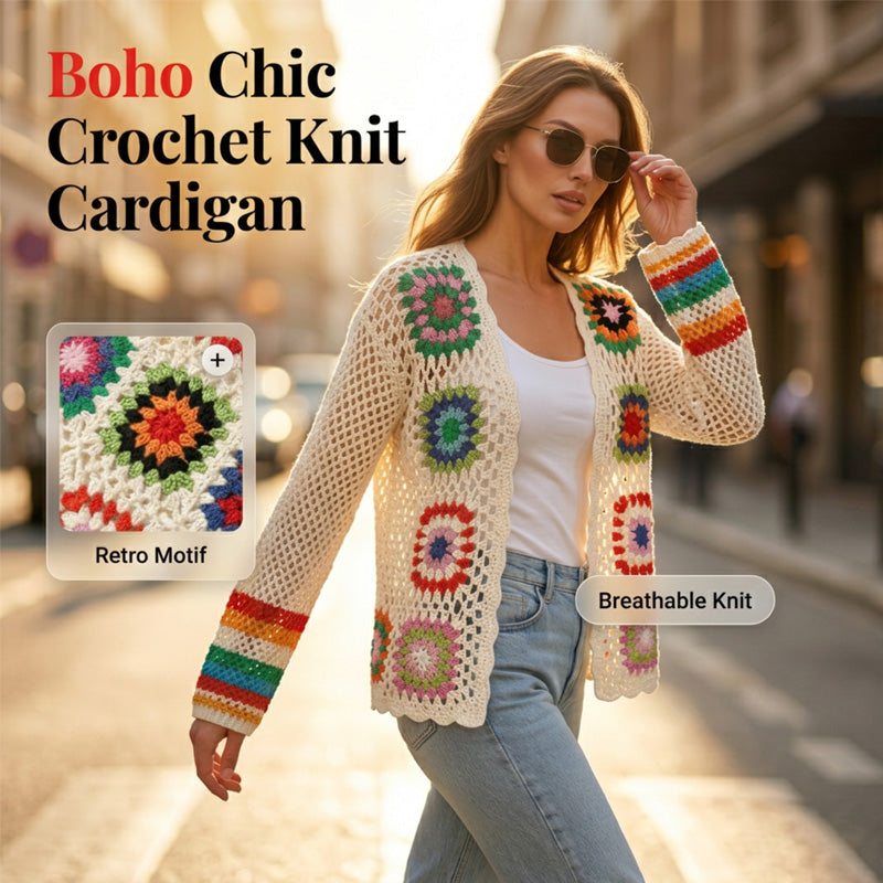 Retro Hollow-Out Long Sleeve Crochet Top