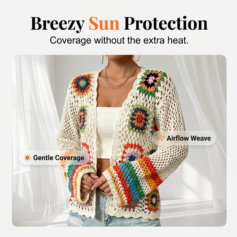 Retro Hollow-Out Long Sleeve Crochet Top