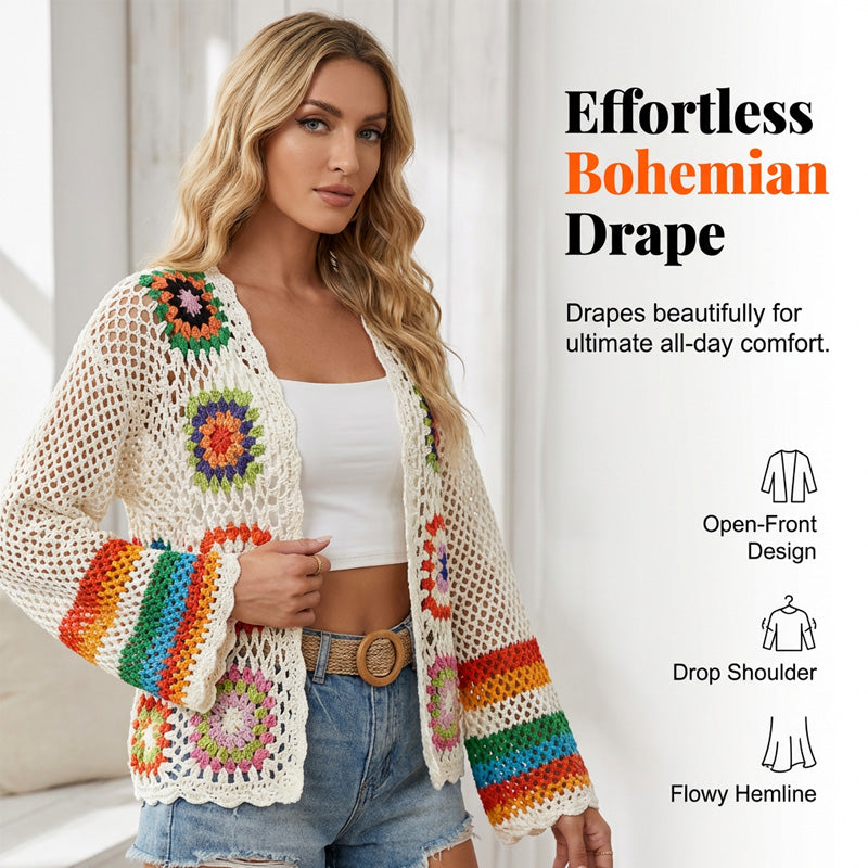 Retro Hollow-Out Long Sleeve Crochet Top