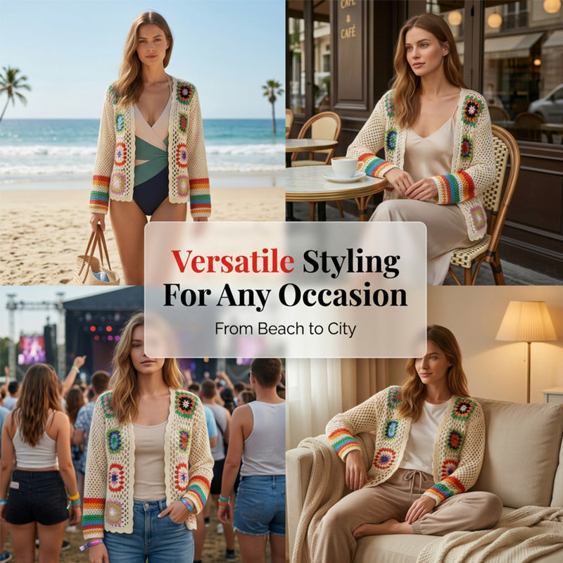 Retro Hollow-Out Long Sleeve Crochet Top