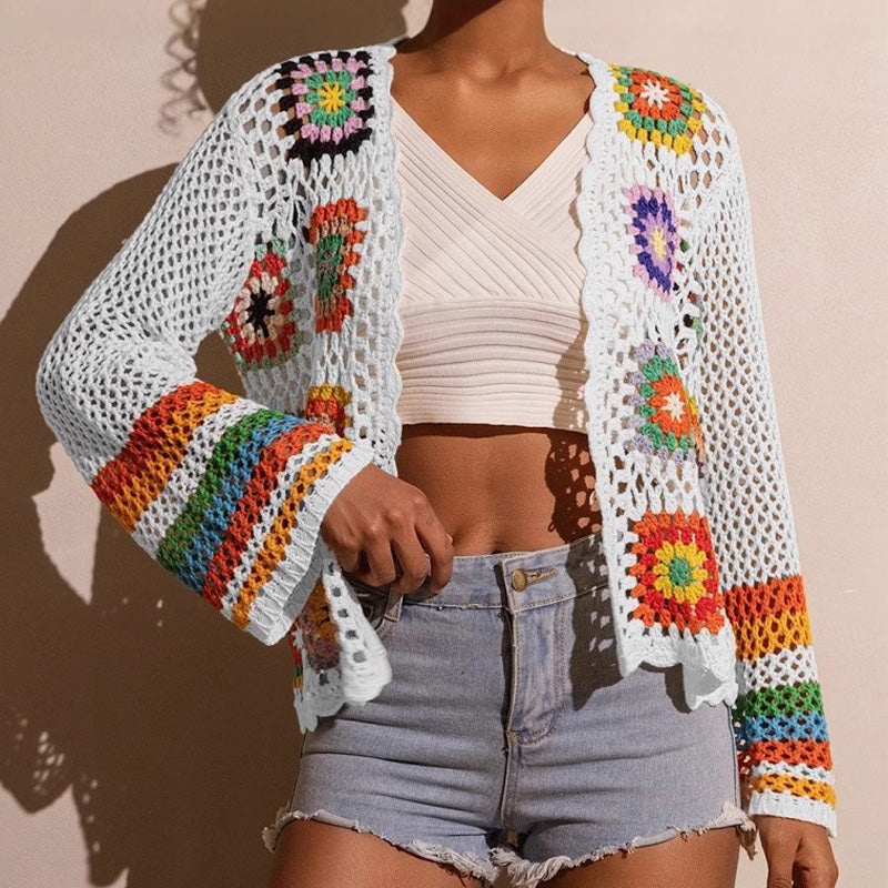 Retro Hollow-Out Long Sleeve Crochet Top