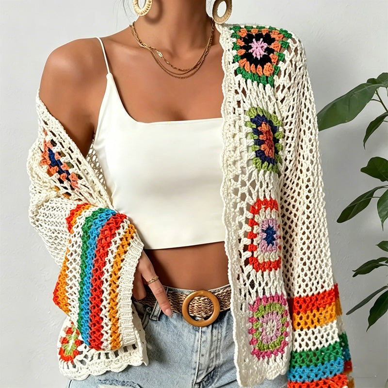 Retro Hollow-Out Long Sleeve Crochet Top