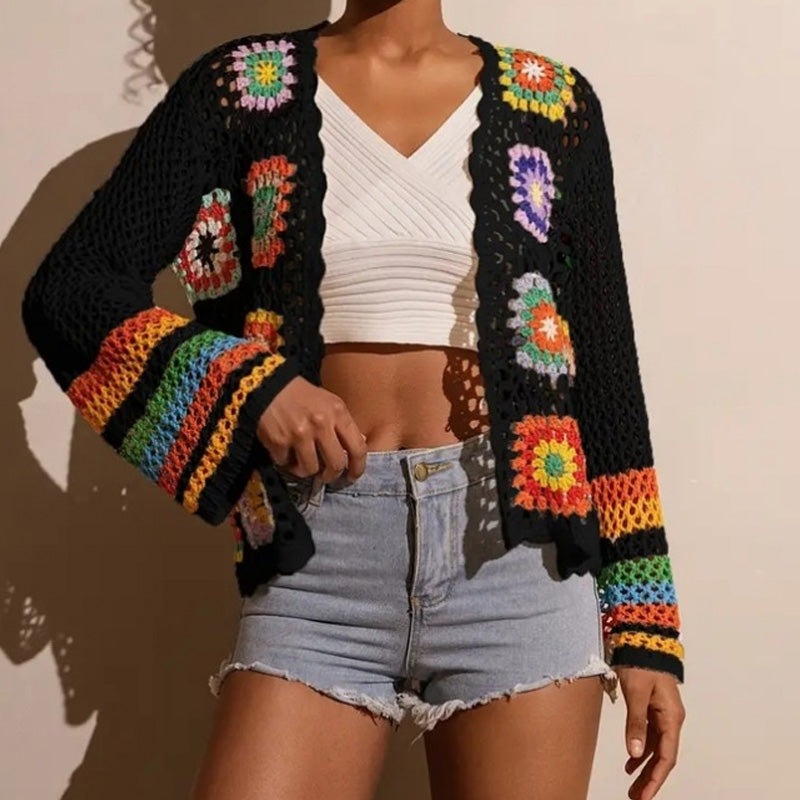 Retro Hollow-Out Long Sleeve Crochet Top