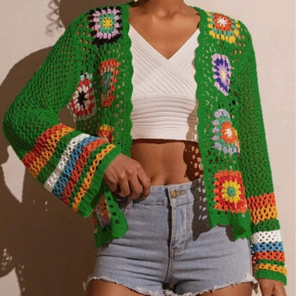 Retro Hollow-Out Long Sleeve Crochet Top