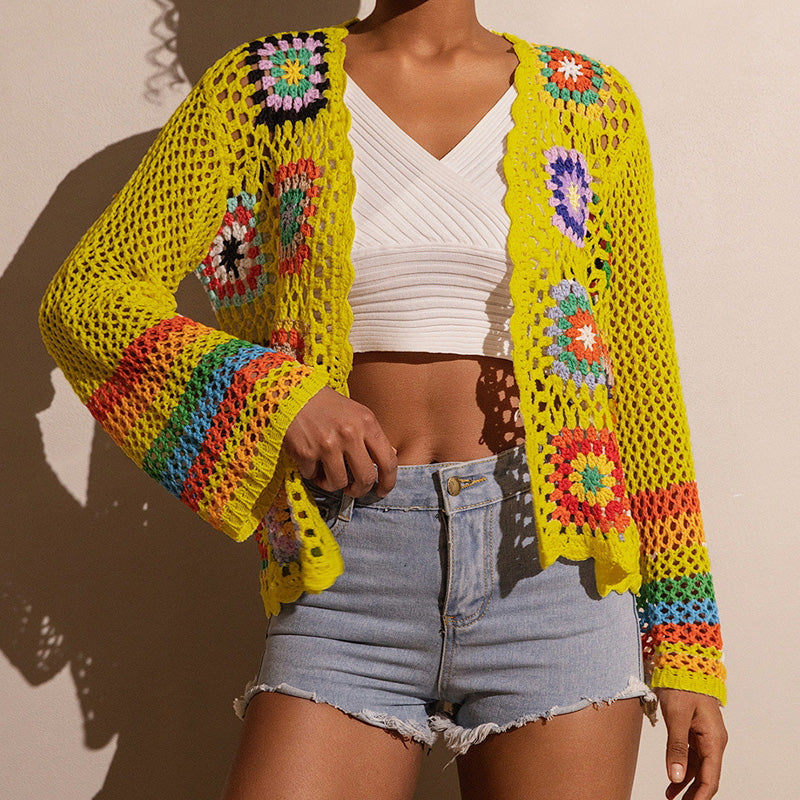 Retro Hollow-Out Long Sleeve Crochet Top