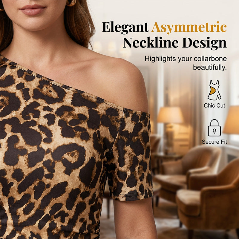 Chic One-Shoulder Leopard Mini Dress