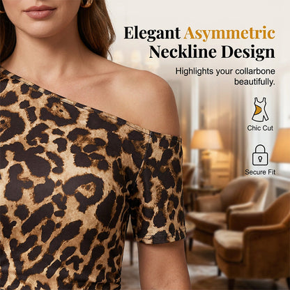 Chic One-Shoulder Leopard Mini Dress
