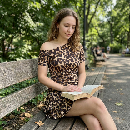 Chic One-Shoulder Leopard Mini Dress