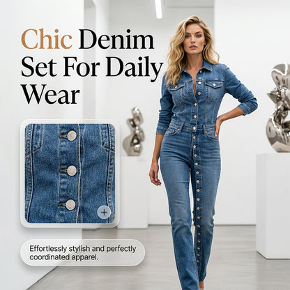 🌸 50% OFF NOW! 🌸Women's Chic Button Detailing Denim Set