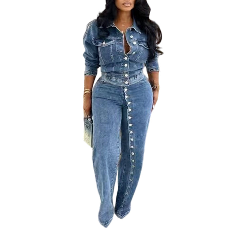 🌸 50% OFF NOW! 🌸Women's Chic Button Detailing Denim Set