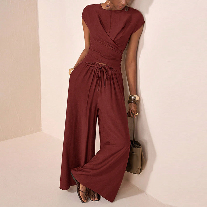 👚 59.9% OFF NOW! 👖 Women's Crossover Top & Wide-Leg Pants Set – Flowy, breathable & elegant – Perfect for summer, office or vacation – easy 2-piece style ✨