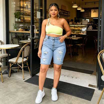 Women's Plus Size Distressed Denim Shorts