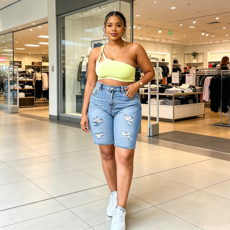 Women's Plus Size Distressed Denim Shorts