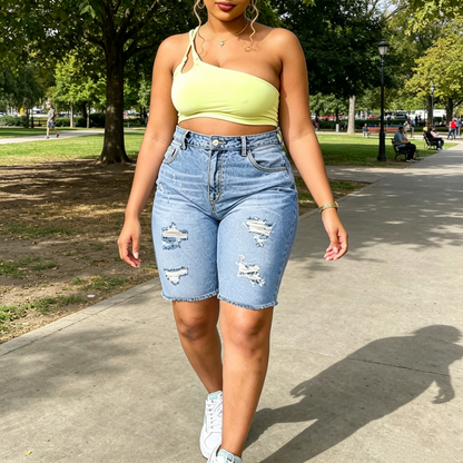 Women's Plus Size Distressed Denim Shorts