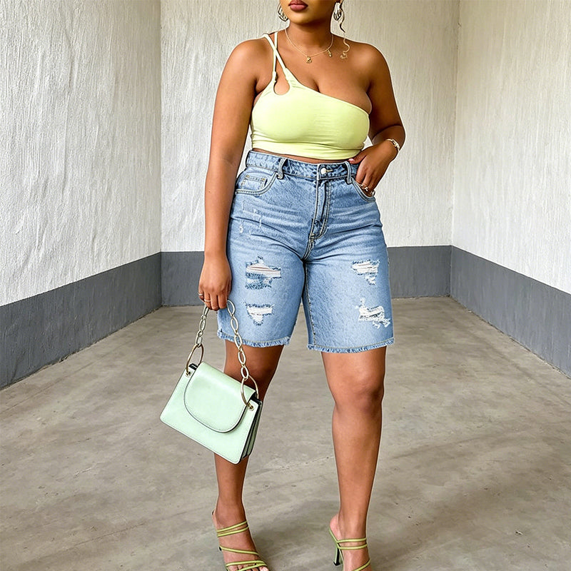 Women's Plus Size Distressed Denim Shorts