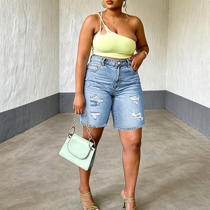 Women's Plus Size Distressed Denim Shorts