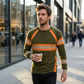 💥 Men's Casual Contrast Stripe Long Sleeve Top – Color-block & premium blend – Crew neck, lightweight – perfect for layering or stand-alone style ✨
