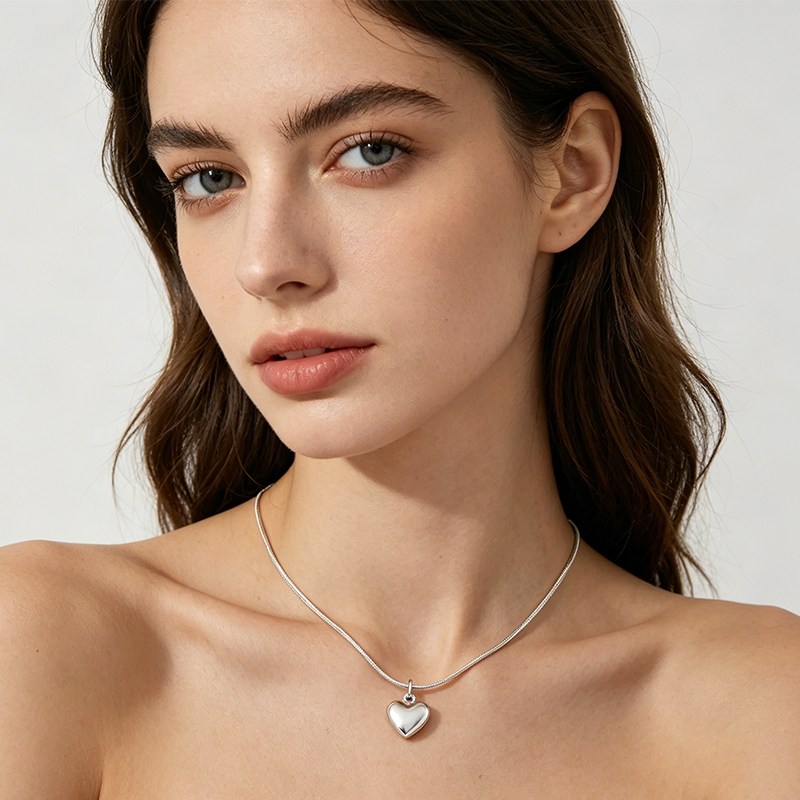 Silver Plated Chubby Heart Pendant Necklace