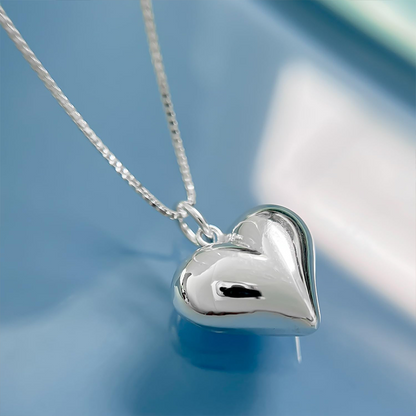 Silver Plated Chubby Heart Pendant Necklace