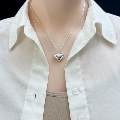 Silver Plated Chubby Heart Pendant Necklace