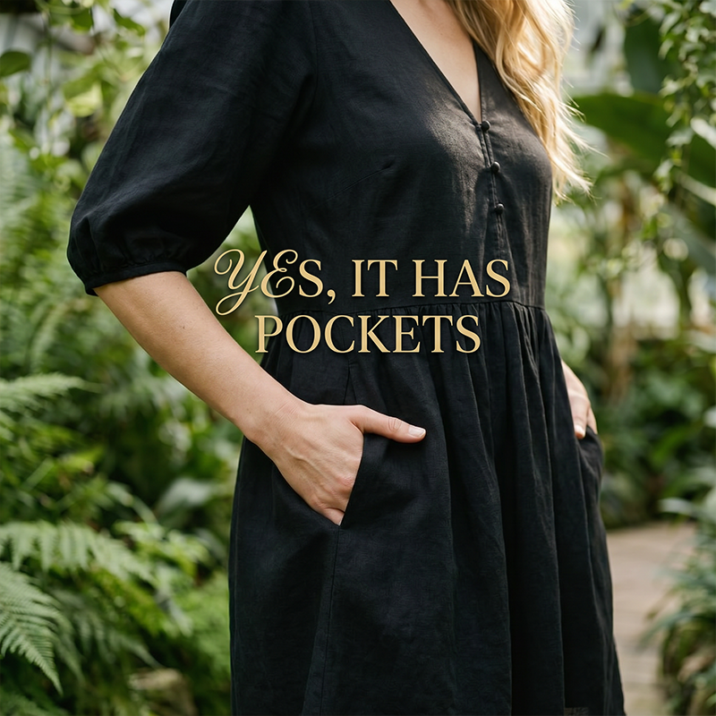 👗 LIMITED-TIME 50% OFF! 💥 Women Casual Loose Fit V-Neck Dress – Puff Sleeves, Breathable, Versatile ✨