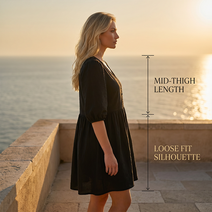👗 LIMITED-TIME 50% OFF! 💥 Women Casual Loose Fit V-Neck Dress – Puff Sleeves, Breathable, Versatile ✨