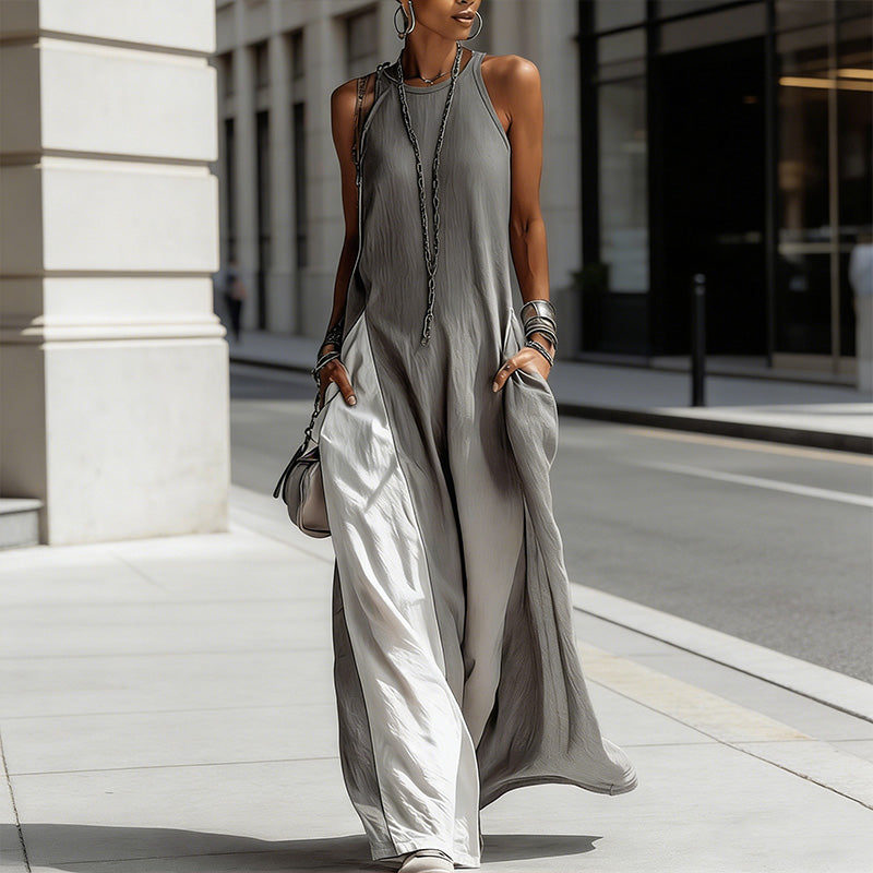 Women's Flowy Sleeveless Colorblock Maxi Dress